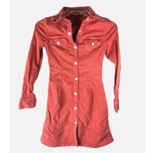 Alexa Chung for AG Womens Denim Collared Shirt Dress Orange Red XS Pixie Mini